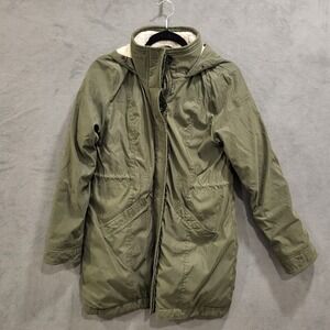 Abercrombie‎ Fitch Jacket Womens Small Green Sherpa Lined Military Parka Hooded